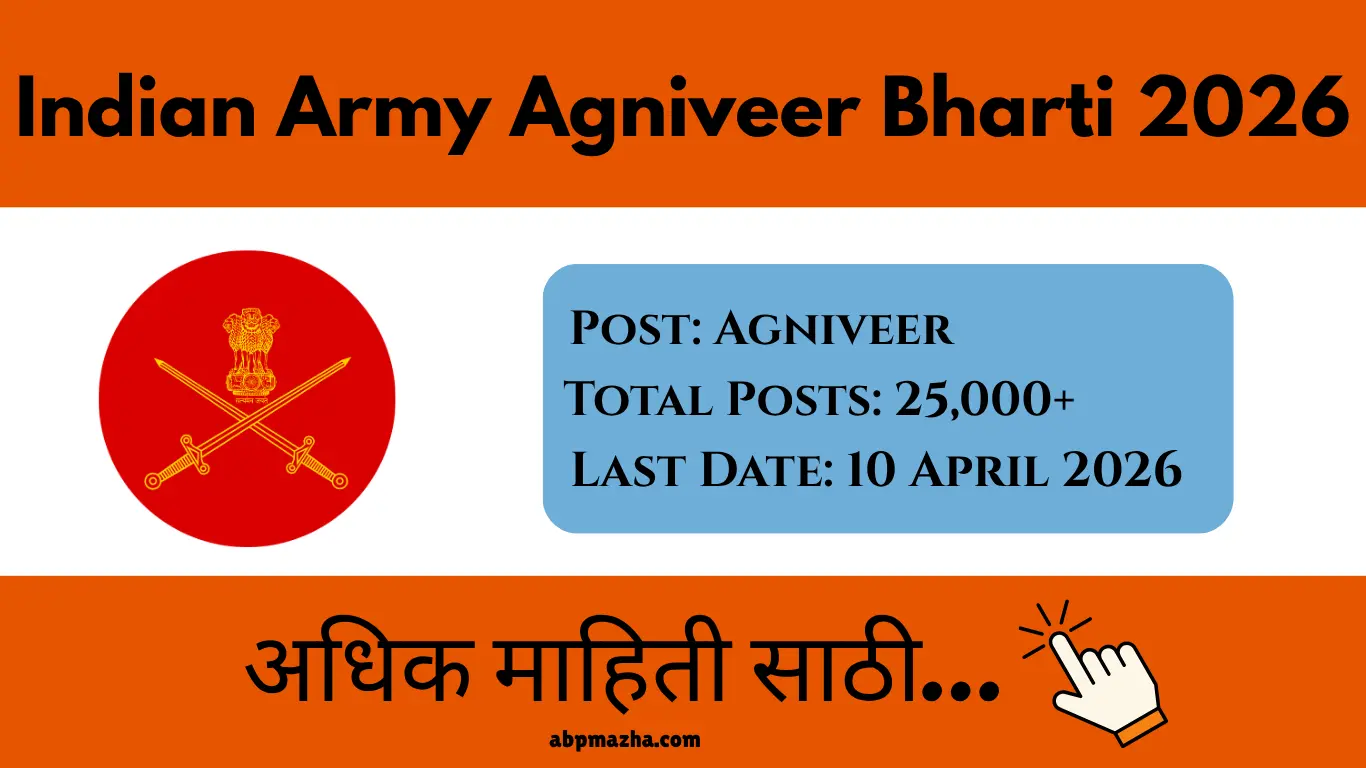 Indian Army Agniveer Bharti 2026: 25,000+ जागा | 8वी/10वी/12वी पाससाठी सुवर्णसंधी