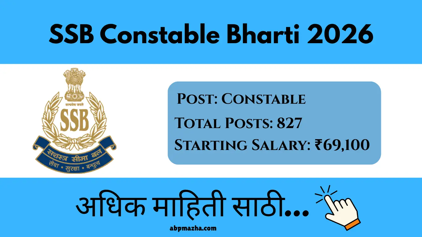 SSB Constable Bharti 2026: 827 जागांसाठी मेगा भरती, 10वी पास उमेदवारांसाठी मोठी संधी.