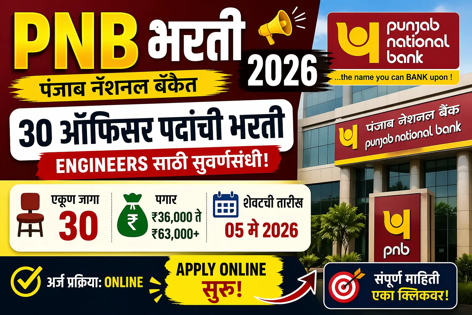 PNB Bharti 2026: पंजाब नॅशनल बँकेत 30 ऑफिसर भरती | Engineers साठी Golden Opportunity | Apply Online सुरू!
